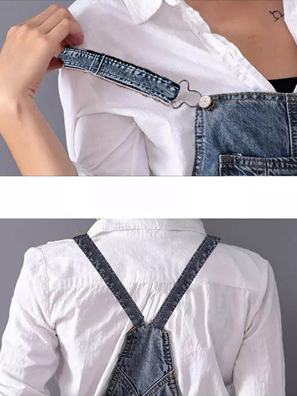 Distressed Denim Overall Dress with Back Slit