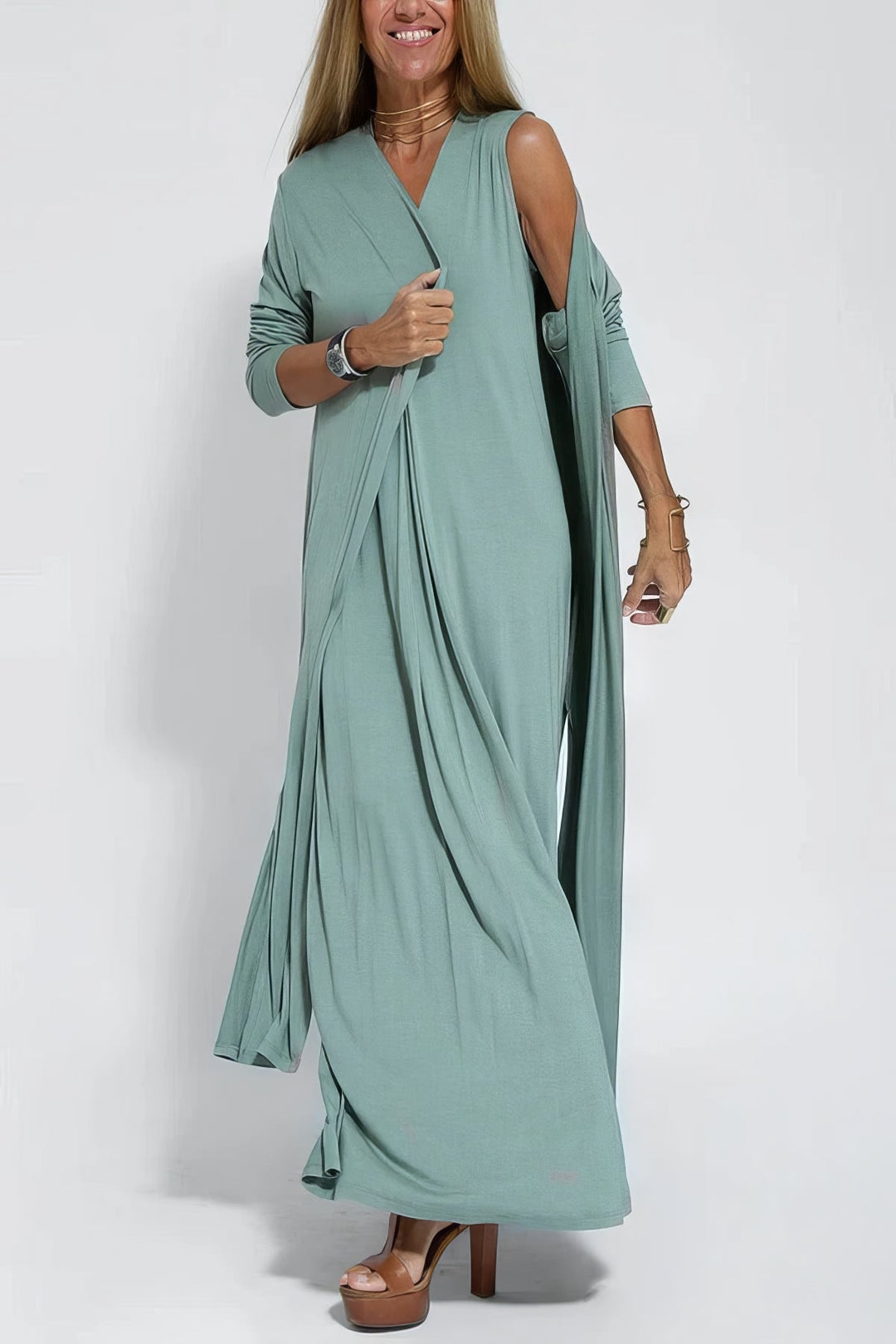 MONROE - Elegant Long Dress + Matching Cardigan FREE GIFT - YOUR ESSENCE